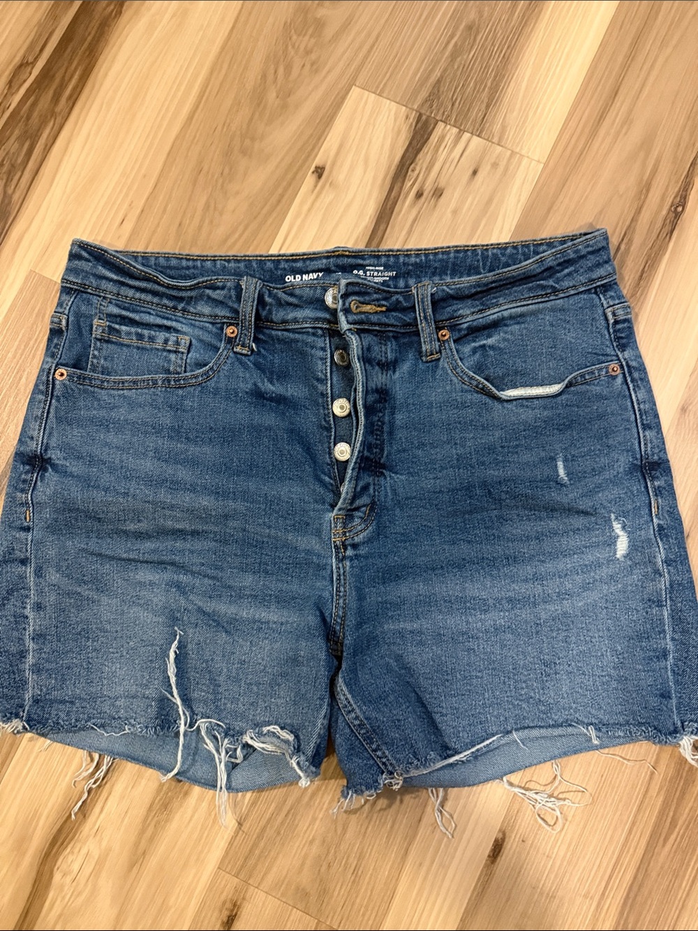 Old Navy Distressed High-Rise Denim Shorts - Dark Blue